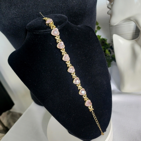 Gold Filled XO Light Pink Crystal Heart Bracelet - Picture 4 of 8